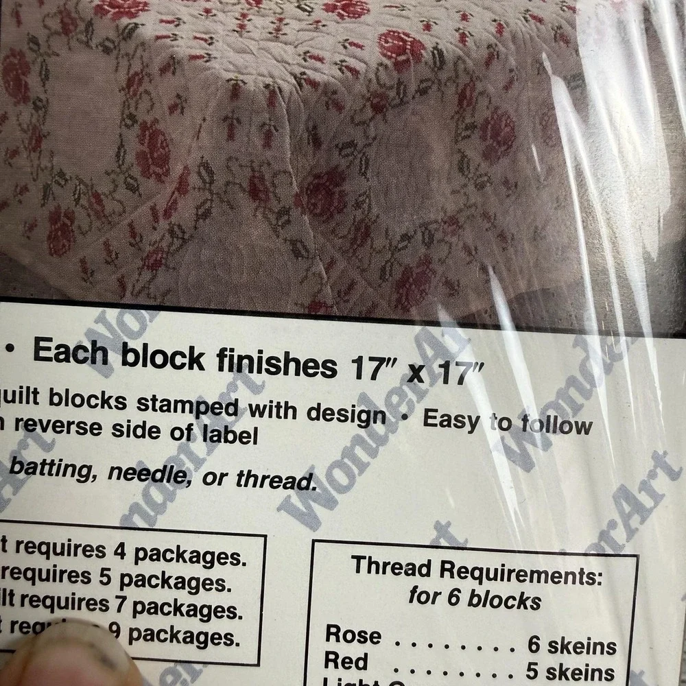 WonderArt Colonial Rose Quilt Block Kit 6 Stamped 17x17 Blocks USA Craft OPEN